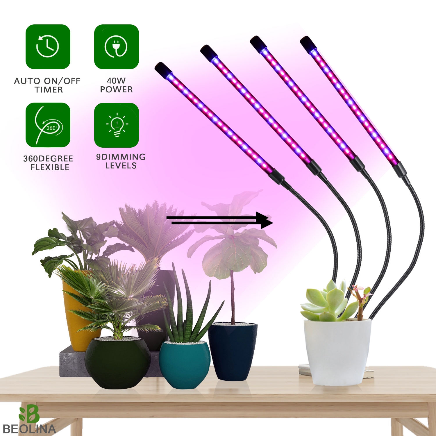 Beolina 4 karos növénynevelő LED lámpa